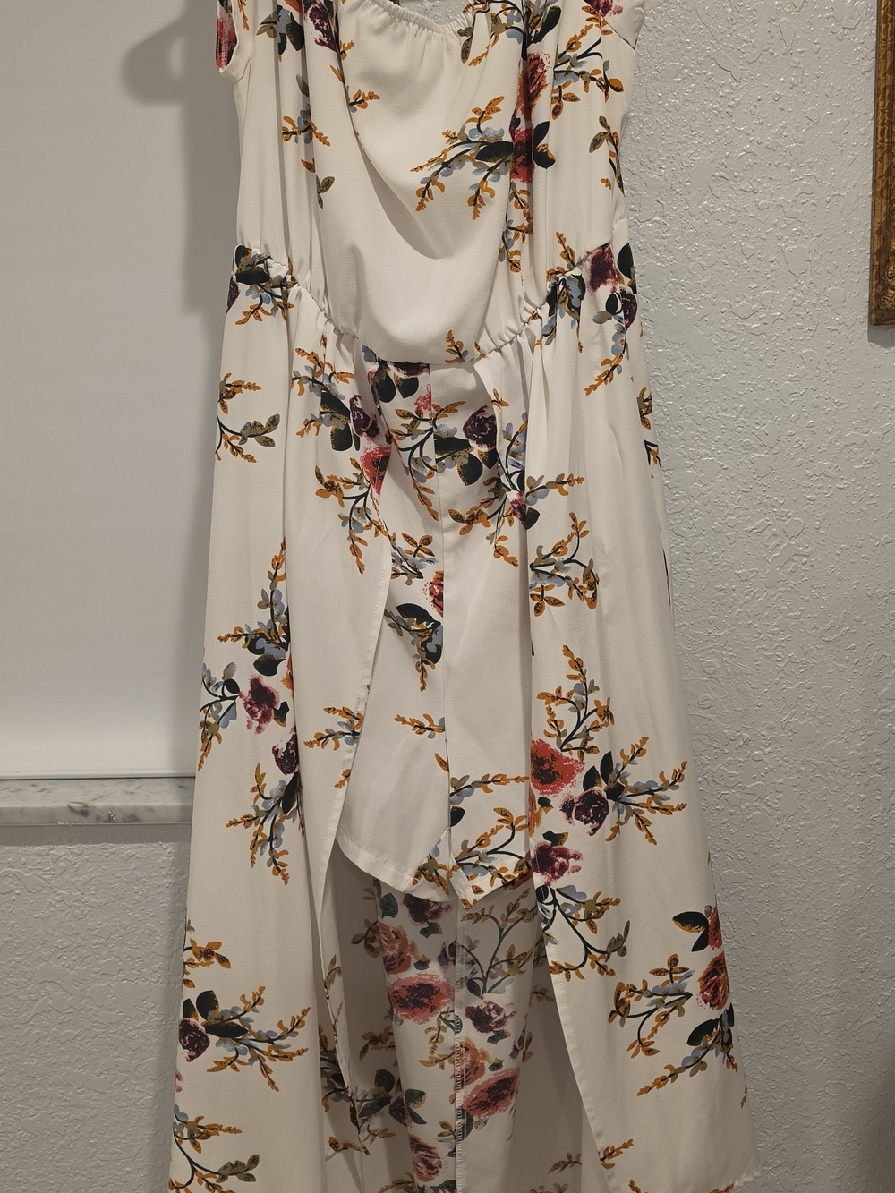 SHEIN Cream High-Low Floral Midi Skirt with Pink & Mustard Blooms